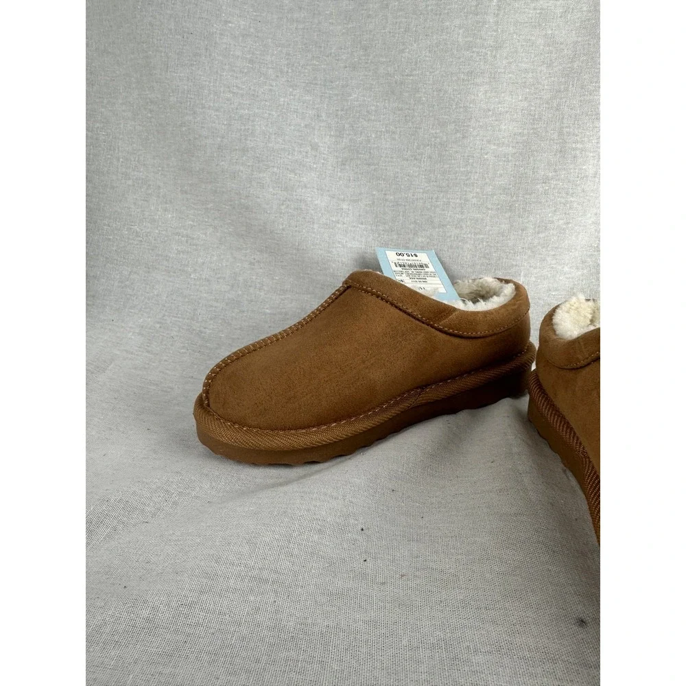 Cat & Jack Jude Brown Faux Suede Faux Fur Lined‎ Slippers Kids Size 10 NEW